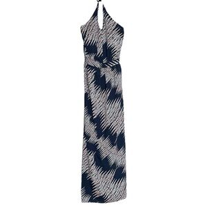 Eva Longoria Navy Abstract Dot Print Halter Neck Maxi Dress Size XS